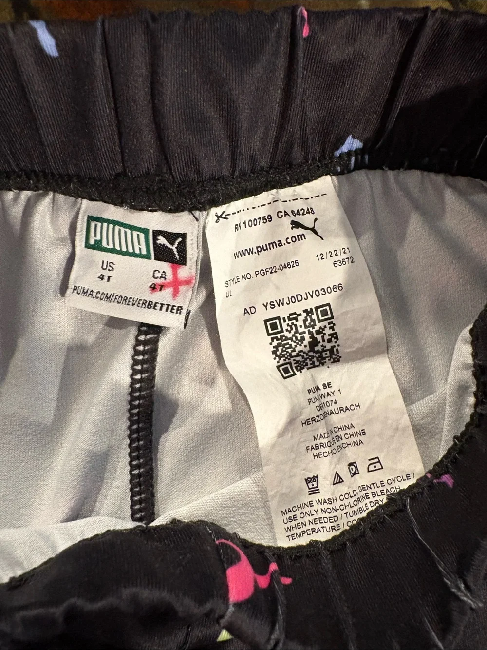 Puma Black Leggings with Pink, Blue & Cream Puma Logos - Kids